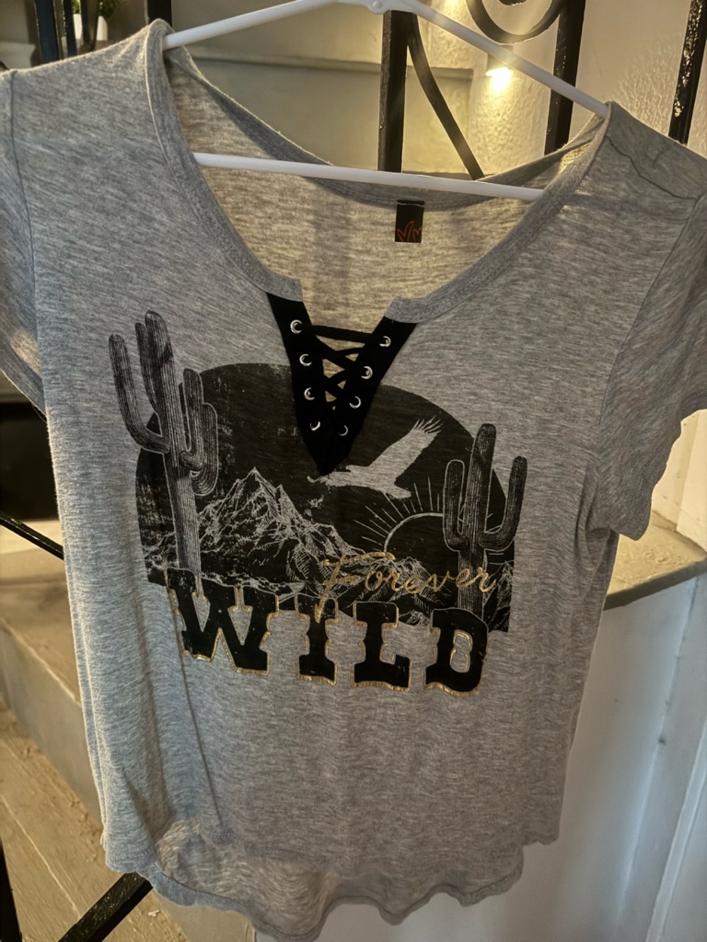 Forever Wild Lace-Up Graphic Tee - Gray